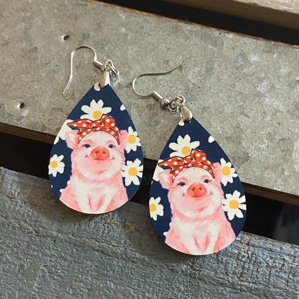 Farm Pig Daisy Do Rag Earrings